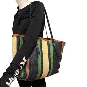 Zara Striped Tote Bag with Black and Green Accents